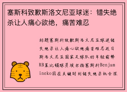 塞斯科致歉斯洛文尼亚球迷：错失绝杀让人痛心欲绝，痛苦难忍